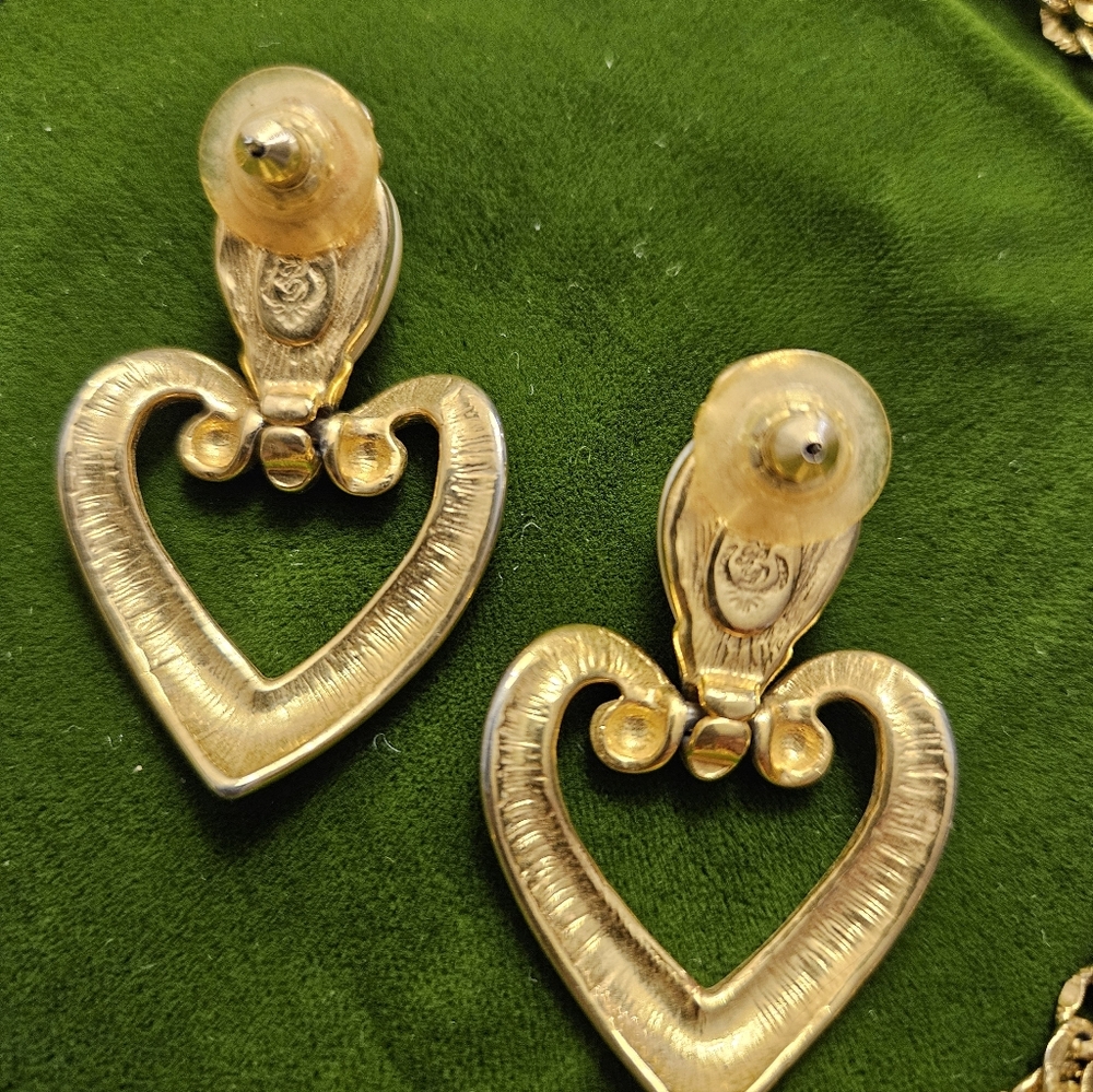 Vintage Premier Designs Gold-tone Heart Pearl Pendant 29" Necklace Earrings Set - Picture 3 of 6